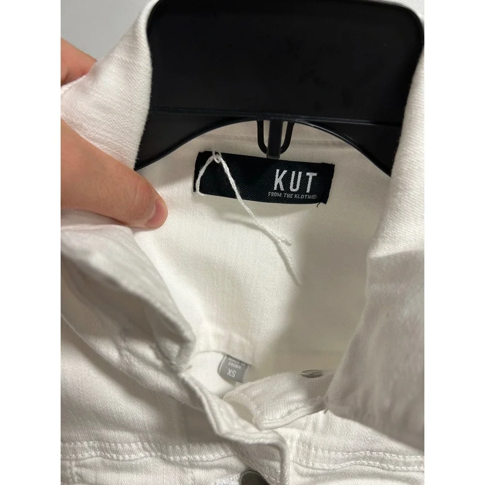 KUT from the Kloth Kara White Denim Jacket Raw Hem KJ0314MA2 Womens XS